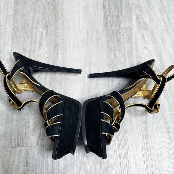 Yves Saint Laurent Tribute Black Suede Sandals - Picture 3 of 11